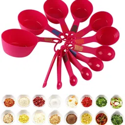 vinzesta Plastic Measuring Cups & Spoons Set of 12 | Baking & Cooking Tools with Holder Plastic Measuring Spoon Set image 4