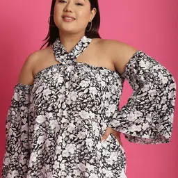 theRebelinme Women Plus Size Floral Printed Halter Neck Bardot Top-picture-32