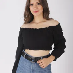 fuchsia PRETTY LOVING THING Black Off-Shoulder Bardot Top-picture-20
