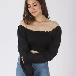 fuchsia PRETTY LOVING THING Black Off-Shoulder Bardot Top-picture-41