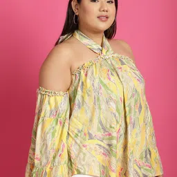 theRebelinme Women Plus Size Floral Print Halter Neck Bardot Top image 3