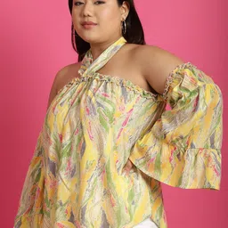 theRebelinme Women Plus Size Floral Print Halter Neck Bardot Top image 5