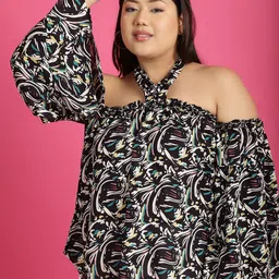 theRebelinme Women Plus Size Floral Printed Halter Neck Bardot Top image 2