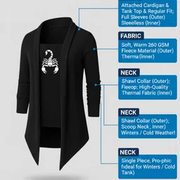 penvora Men Straight Full Sleeve Black Shrug image 3