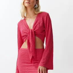 Trendyol Self Design V-Neck Top With Skirt-picture-22