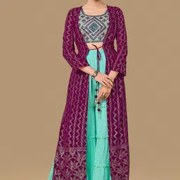 Fusionic Embellished Crop Top With Sharara Co-Ord Comes With Long Shrug-picture-22