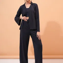Tokyo Talkies Navy Blue Ribbed Shirt & Trousers-picture-9
