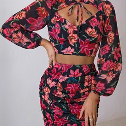 LULU & SKY Floral Printed Crop Top With Mini Skirt Co-Ords-picture-22