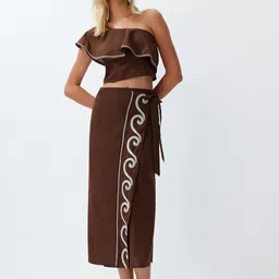 Trendyol Printed One Shoulder Pure Cotton Top With Skirt-picture-25