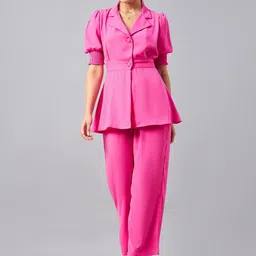 Antheaa Puffed Sleeves Blazer and Trousers Co-Ords-image-3