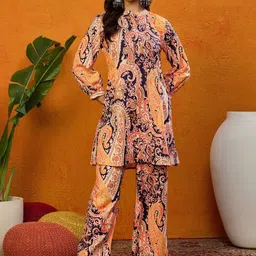 KALINI Paisley Printed Mandarin Collar Cuffed Sleeves Casual Straight Tunic With Palazzos-image-75