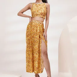 Breathe by Aakanksha Singh Abstract Printed Boat Neck Sequined Detailed Top With Skirt-image-49