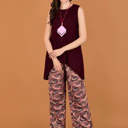 Boholyfe Printed Round Neck Top & Palazzos-image-0