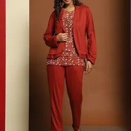 Baawri Floral Printed Round Neck Jacket With Trousers-picture-15
