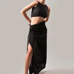 SOTBELLA Embellished Acrylic Crop Top With Slit Skirt-picture-24