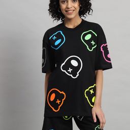 GRIFFEL Graphic Printed Pure Cotton Oversized T-Shirt & Flared Shorts Co-Ords-picture-0