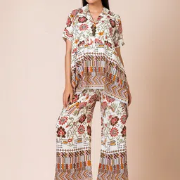 SARSO Ethnic Motifs Printed Cuban Collar Pure Cotton A-Line Top With Palazzos-picture-23