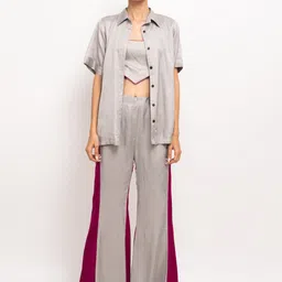 Neora Contrast Side Detail Crop Top & Shirt With Palazzos-picture-14