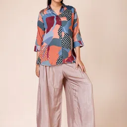 SARSO Abstract Printed Spread Collar Shirt With Palazzos-picture-24