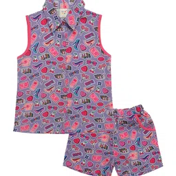 Clothe Funn Girls Printed Sleeveless Pure Cotton Clothing Set-picture-22
