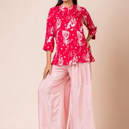 SARSO Floral Printed Mandarin Collar Shirt With Palazzos-picture-30