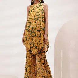 Breathe by Aakanksha Singh Floral Printed Round Neck Sleeveless Top & Trouser-picture-34