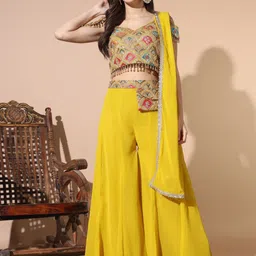 Chhabra 555 Embroidered Crop Top & Trousers with Dupatta-image-99