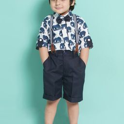 Aj DEZInES Boys Printed Cotton Shirt Bow Shorts With Cap Suspenders Clothing Set-picture-10