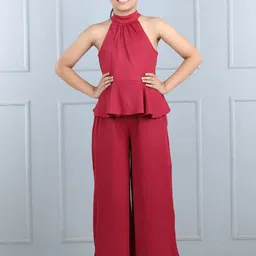 AWW HUNNIE Girls Self-Design High Neck Sleeveless Top With Palazzo-image-91