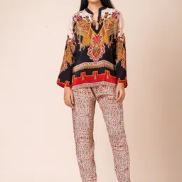 SARSO Ethnic Motifs Printed Mandarin Collar Top With Trousers-picture-10
