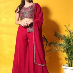 Chhabra 555 Embroidered Sleeveless Top with Palazzos And Dupatta-image-44