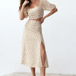 Trendyol Polka Dot Printed Square Neck Puff Sleeves Top & Skirt Co-Ords-picture-40