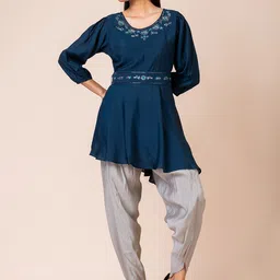 SARSO Floral Embellished Round Neck Tunic With Dhoti Trousers-picture-33