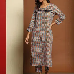 Baawri Abstract Printed Round Neck Pure Cotton Tunic With Trousers-picture-27