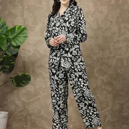 plusS Black Floral Printed Long Sleeves Shirt With Trousers-picture-25
