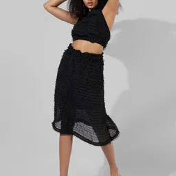 Campus Sutra Self-Design Top With A-line Skirt Co-Ords-image-32