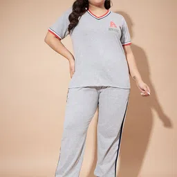 AUSTIVO Plus Size V-Neck Short Sleeves T-Shirt With Joggers-picture-38