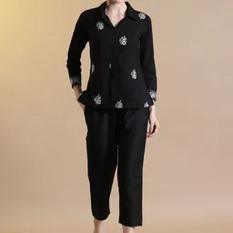STYLEBAAZI Floral Embroidered Pure Cotton Shirt With Trousers Co-Ords-picture-15
