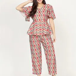 Chanting Blue Muslin Bell Sleeve Angrakha Top & Trousers-picture-28