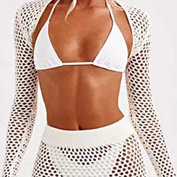 LULU & SKY Self Design Hollow-knit Bolero With Maxi Skirt image 3