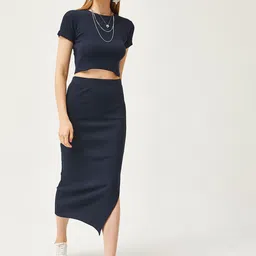 Olalook Round Neck Short Sleeves Casual Crop Top With Skirts image 3