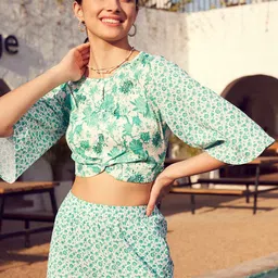 STREET 9 Floral Printed Boat Neck Crop Top with Flared Palazzos Co-Ords image 4