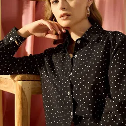 KASSUALLY Polka Dots Printed Long Sleeves Casual Shirt With Shorts image 4