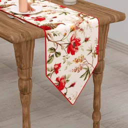 Clasiko White & Red Printed Pure Cotton Table Runner image 2