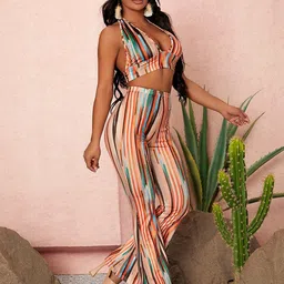 Stylecast X Kotty Printed Halter-Neck Top with Mid-Rise Trousers image 3