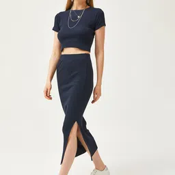 Olalook Round Neck Short Sleeves Casual Crop Top With Skirts image 2