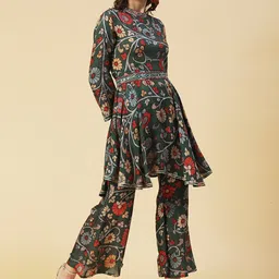 FASHOR Floral Printed Empire Mirror Work Kurta with Palazzos image 3