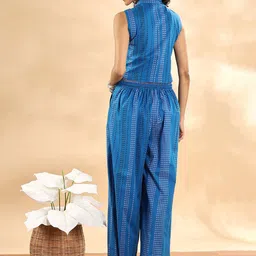 Anouk Blue Bandhani Printed Lapel Collar Pure Cotton Crop Top With Palazzo image 2