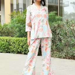 AKS Couture Floral Printed Linen Top With Palazzo image 4