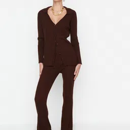 Trendyol Ribbed V-Neck Top with Trousers image 5